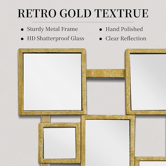 Large Modern Accent Wall Mirror for Living Room Gold 45×30 Inch Metal Framed Decorative Mirror for Entryway Bedroom Home Decor