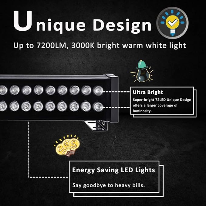 72W LED Wall Washer Lights 3.2ft/40 120V IP65 Waterproof Linear LED Light Bar Warm White 3000K Walls Trees Billboards Building Decorations Outdoor/Indoor LED Lamp with Plug in