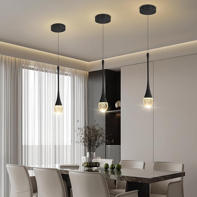 Modern Pendant Lights for Kitchen lsland LED Dimmable Raindrop Chandelier Crystal Ceiling Pendant Lighting for Dining Room Hallway Bar Living Room (1 Pack)