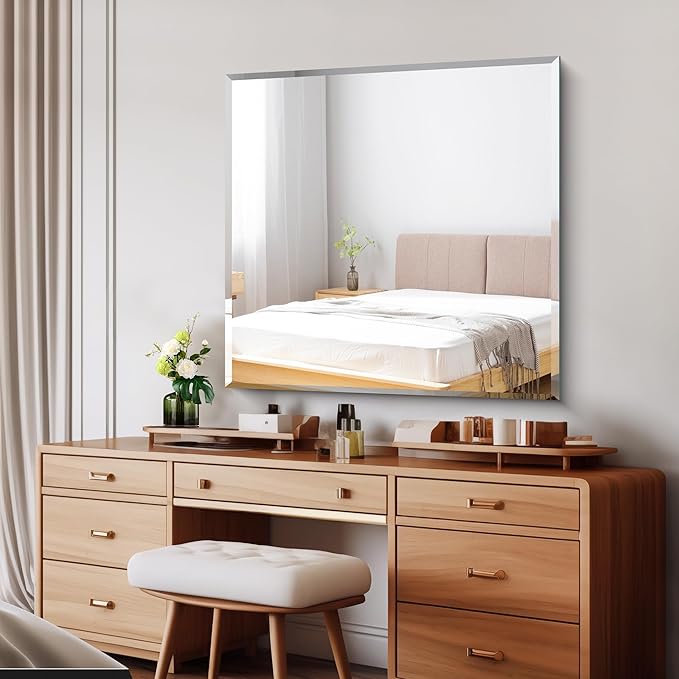 Beveled Mirror, 36x36 inch Square Bathroom Mirrors for Wall, Upgraded Shatterproof Frameless Vanity Mirror Over Sink with Beveled Edge for Bathroom,Bedroom,Living Room and Entryway