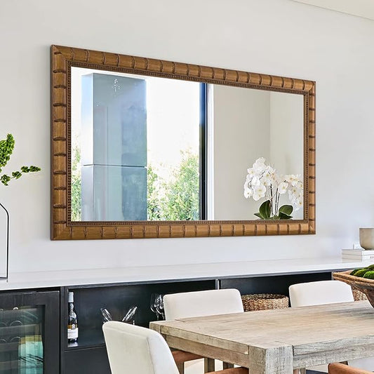 Large Wall Decorative Mirror, 48'' x 24'' Antique Gold Mirror with Bamboo-Joint Design, Rectangular Warm Gold Mirrors for Bathroom, Entryway, Dining Room, Fireplace，Horizontal/Vertical