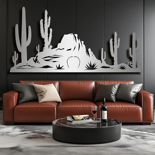 Metal Cactus Wall Decor,Southwestern Wall Art Metal,Metal Desert Wall Art,Metal Cactus Yard Art,Metal Cactus Outdoor Decor,Natural Themed Home Decor (silver, 30 L" x 15 W" / 76 x 37 cm)