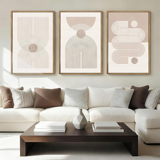 Anyzal Large Neutral Abstract Artwork Modern Minimalist Wall Art Boho Geometric Artwork for Living Room Bedroom Office 24x36 Inch Set of 3