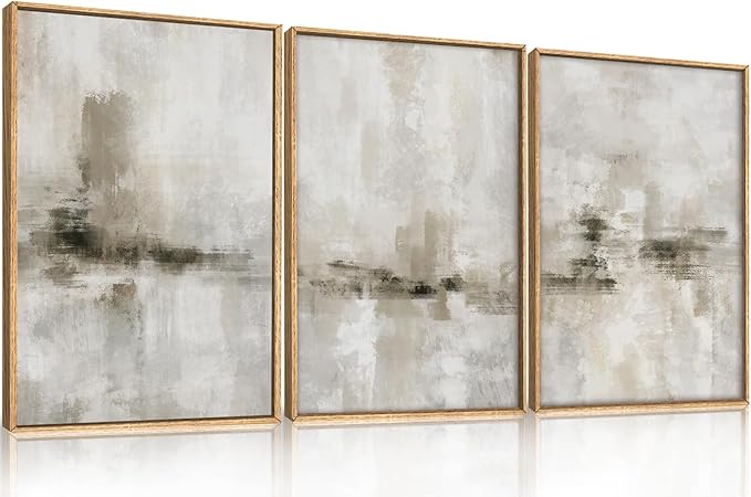 Ausril Abstract Neutral Textured Framed Canvas Wall Art Set, Modern Beige Wall Decor, Minimalist Brown Grunge Wall Painting, Black and White Art Print for Living Room, Bedroom, Office 24"×36"×3