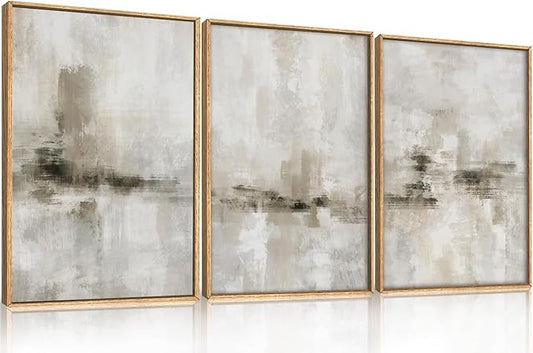 Ausril Abstract Neutral Textured Framed Canvas Wall Art Set, Modern Beige Wall Decor, Minimalist Brown Grunge Wall Painting, Black and White Art Print for Living Room, Bedroom, Office 24"×36"×3
