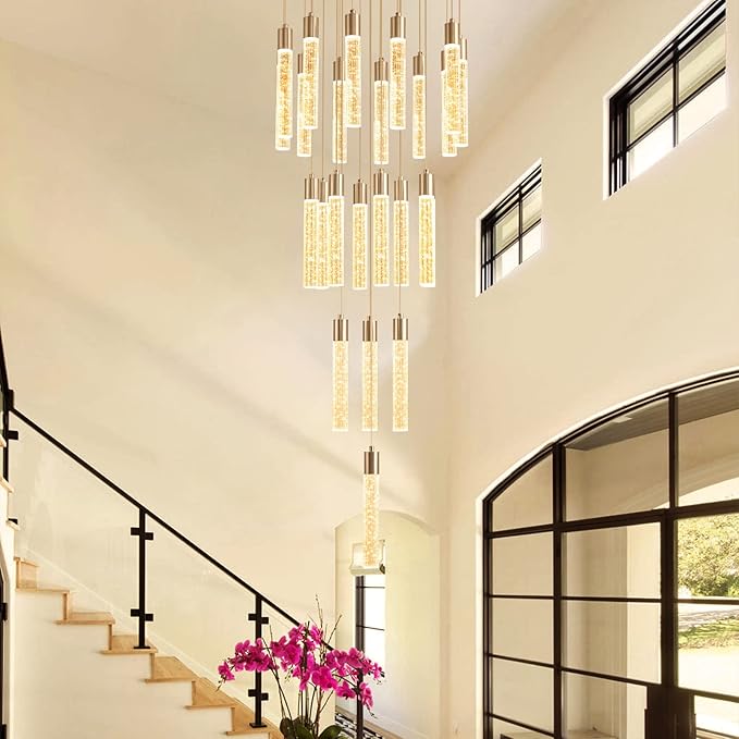 24-Light LED Modern Crystal Chandeliers, Large Long Foyer Chandeliers for High Ceilings, 78" High Dimmable Ceiling Chandelier Pendant Lights Crystal Drop Light for Living Room Foyer Hallway Staircase