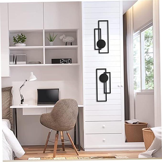 Lawnrden Geometric Wall Decor, 2PCS Metal Wall Decor 15.75x6.69 Inch Black Minimalist Art Modern Geometric Hanging Abstract Sculptures for Living Room Home