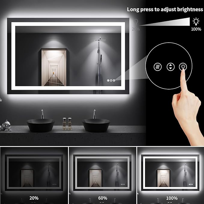 LOAAO 48"X30" LED Bathroom Mirror with Lights, Anti-Fog, Dimmable, Backlit + Front Lit, Lighted Bathroom Vanity Mirror for Wall, Memory Function, Tempered Glass, Shatter-Proof, ETL Listed