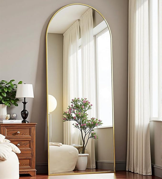 Arched Gold Full Length Mirror, 58"X18" Large Floor Mirrors with Stand for Leaning or Hanging, Full Body Mirrors for Living Room,Bedroom, Dressing Room, Aluminum Alloy Frame, Gold