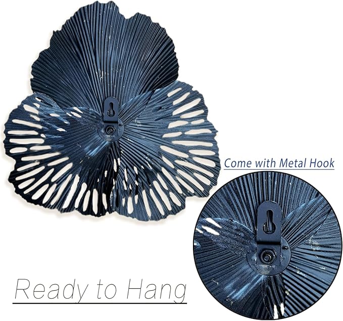 10" Metal Flower Wall Art Decor, Rustic Modern Floral Sculpture, Distressed Iron Wall Hanging Home Decoration Accent Artworks for Indoor Kitchen Bedroom Living Office Outdoor Garden Patio (36A-White)