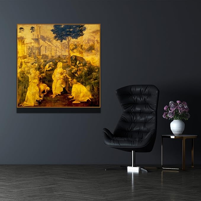 Adoration Of The Magi By Leonardo Da Vinci Canvas Wall Art - Renaissance Print - World Famous Paintings Collection - Cool Home Decor for Kitchen Bedroom Living Room - Unframed