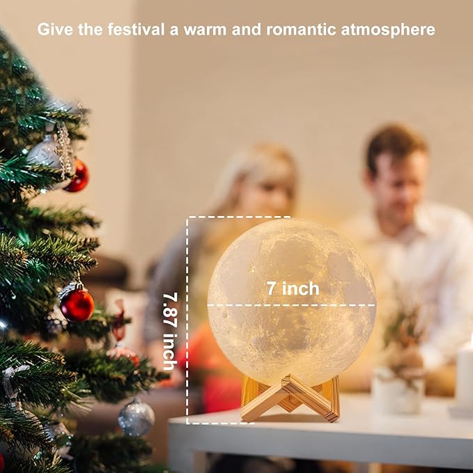 LOGROTATE Moon Lamp, 3D Printing 16 Colors LED Night Light, Moon Light with Stand and Time Setting & Remote & Touch Control, Lunar Lights for Birthday Kids Gifts Lovers Gifts (7 inch)