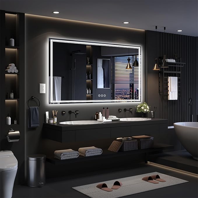 72x40 Inch LED Bathroom Mirror with Frontlit & Backlit（Independent Control）, Lighted Mirror for Bathroom Wall with 3-Color Dimmable & Anti-Fog, Vanity Mirror with Lights