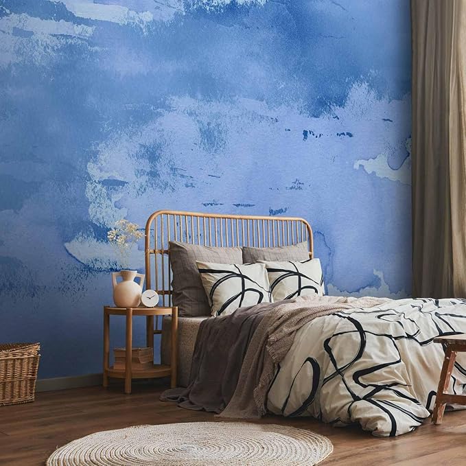 artgeist Wall Mural Concrete 96x69 in - Peel and Stick Self-Adhesive Wallpaper Removable Large Sticker Foil Wall Decor Print Picture Image Design Abstract Faux Stone Paint Stains Blue a-A-10180-a-c