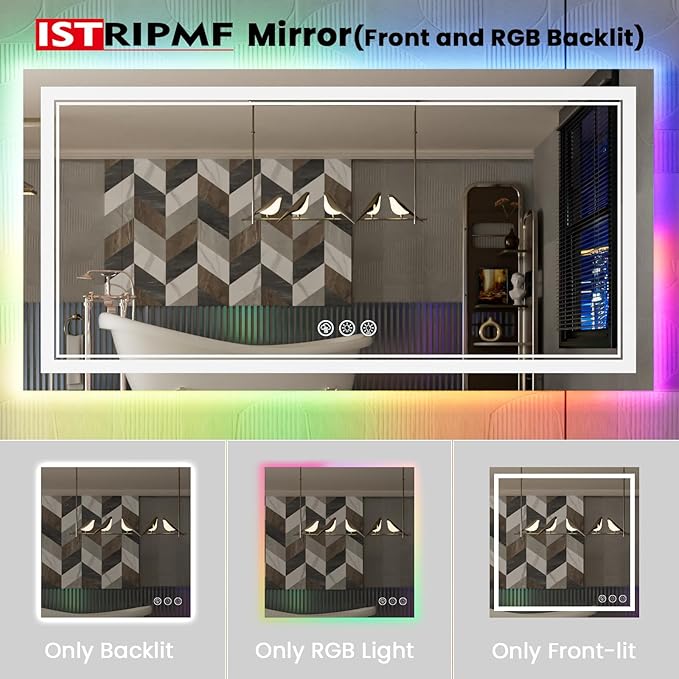 84x32 Inch LED Bathroom Mirror with Lights, Color Changing RGB Backlit Mirror,Large Lighted Vanity Mirrors for Bathroom Wall, Dimmable, Anti-Fog (RGB Backlit+Front-Lit)