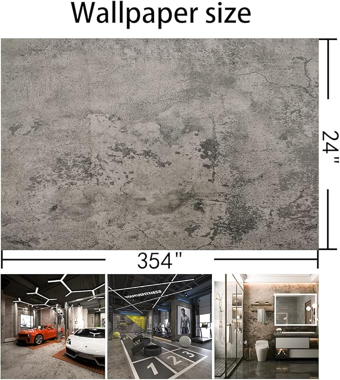 BAYYA 24x354 inch Gray Concrete Wallpaper Roll Peel Stick Grey Textured Thick Contact Paper Vinyl Cement Look Wall Paper Matte Rustic Industrial Waterproof Self-Adhesive DIY Sticker