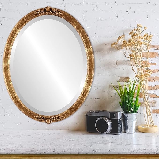 OVALCREST Oval Beveled Wall Mirror for Home Decor - Athena Style - Champagne Gold - 18" x 14" Outside Dimensions