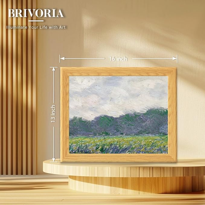 Brivoria Framed Canvas Wall Art Vintage Decor, Impressionist Meadow with Yellow Irises Bold Brushwork and Tree Line for Hallway Dining Room or Nature-Inspired Wall Decoration, 13"x16"