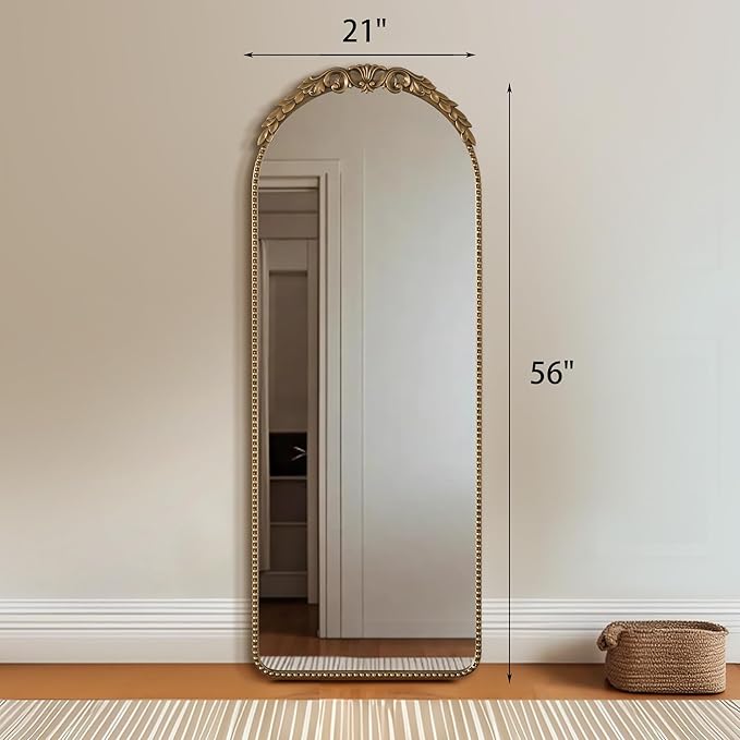 Large Gold Floor Mirror: 56"x 21" Vintage Full Length Mirror - Traditional Ornate Baroque Antique Body Mirrors for Bedroom/Cloakroom/Entryway/Hallway/Wall - Home Decor for Living Room