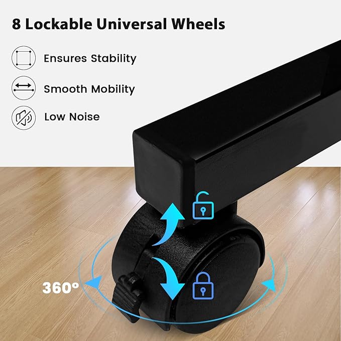 MAYOLIAH Indoor Room Divider 2 Large Panels on Wheels, 142”W x 75”H Rolling Privacy Screen W/Cover Strip, Portable Wall Divider for Home Office Partition, Black