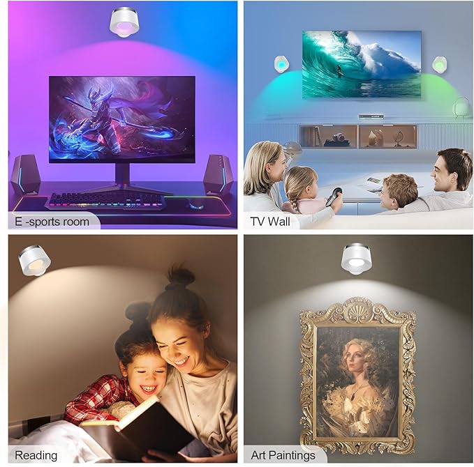 Moobibear LED Wall Lights with Remote, 3500mAh Rechargeable Battery Operated Wall Sconce, Dimmable 13RGB + 3 Color Temperature Magnetic Wireless Wall Lamp, for Rooms, Hallway (White, 2 PCS)