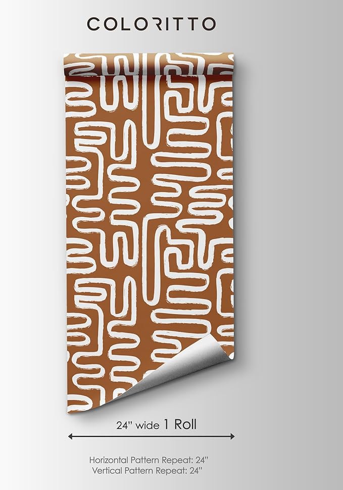 Minimalist Lines Wallpaper | Removable Self Adhesive Brown Boho Wallpaper | Geometrical Abstract Lines Peel and Stick Wallpaper (1 roll 24" W x 108" H)