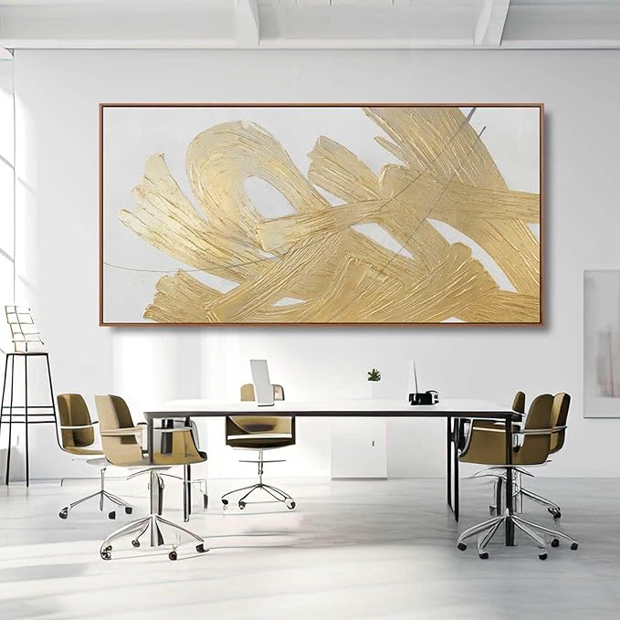 Large Gold Wall Art Abstract Canvas Wall Decor Framed Arts Pictures Modern Artwork Hand Drawn Paintings 36"x70"