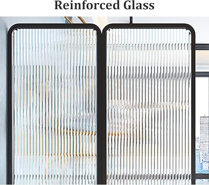 Modern Room Divider ， Metal Glass Partition, Folding Privacy Screens, Decorative Freestanding 4 Panel for Room Separation and Partitioning