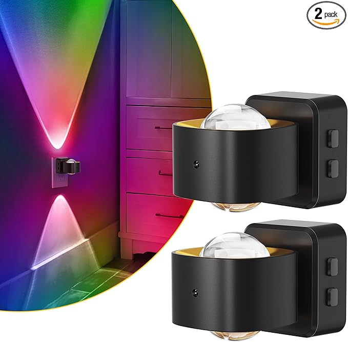 L LOHAS LED Night Light Projector, 2 Pack Color Changing Night Light Plug into Wall, Dusk to Dawn Sensor, Rotating Nightlight, RGB Ambient Lighting for Bathroom, Gaming Room, Decor, Gifts