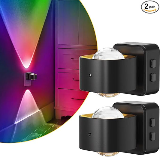 L LOHAS LED Night Light Projector, 2 Pack Color Changing Night Light Plug into Wall, Dusk to Dawn Sensor, Rotating Nightlight, RGB Ambient Lighting for Bathroom, Gaming Room, Decor, Gifts