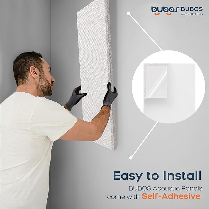 BUBOS 2 PCS Acoustic Panels,47.2''x11.8'' Fabric Soundproof Wall Panels,Self-adhesive Sound Absorbing Panels for Studios, Office, Home Theater, Fabric-Clad-N Linen