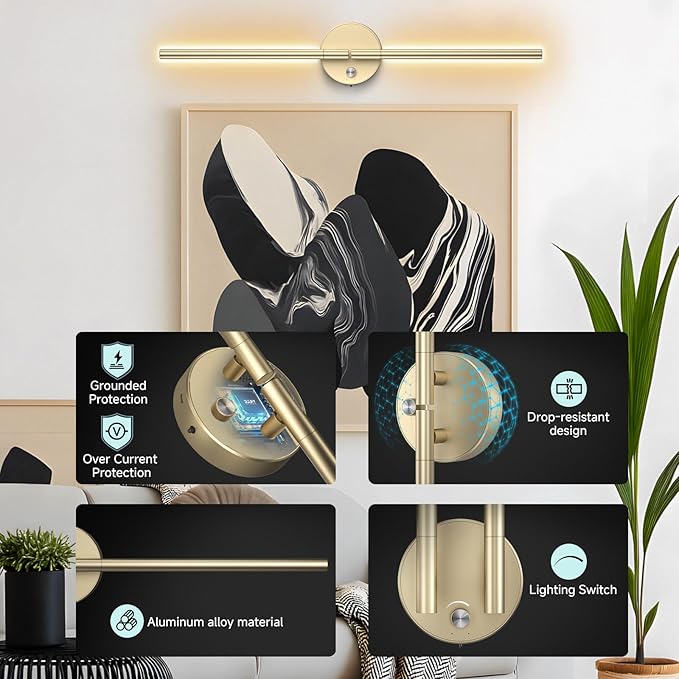 Battery Operated Wall Sconce Set of Two:Wireless Magnetic Wall Lights with Remote, 360°DIY Rotatable 5CCT Dimmable with Timer,,RGB Cordless Wall Gold Sconces Decor for Vanity Bedroom Hallway10000mAh