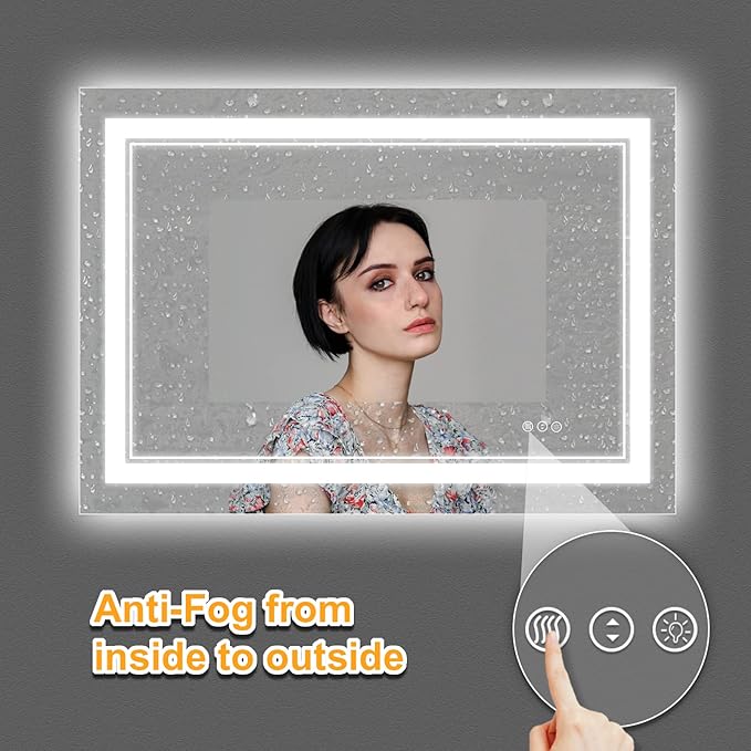 48x36 Inch Bathroom Mirror LED with Lights, Backlit and Front Lighted Anti-Fog Dimmable Memory Lighted Bathroom Vanity Mirror, Large Led Mirror for Bathroom