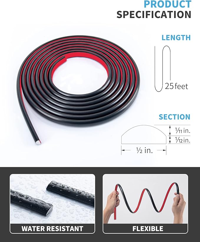 Art3d 25 FtPeel and Stick Trim for Backsplash Tile Edge, Self-Adhesive Liner for Corner Decor in Black