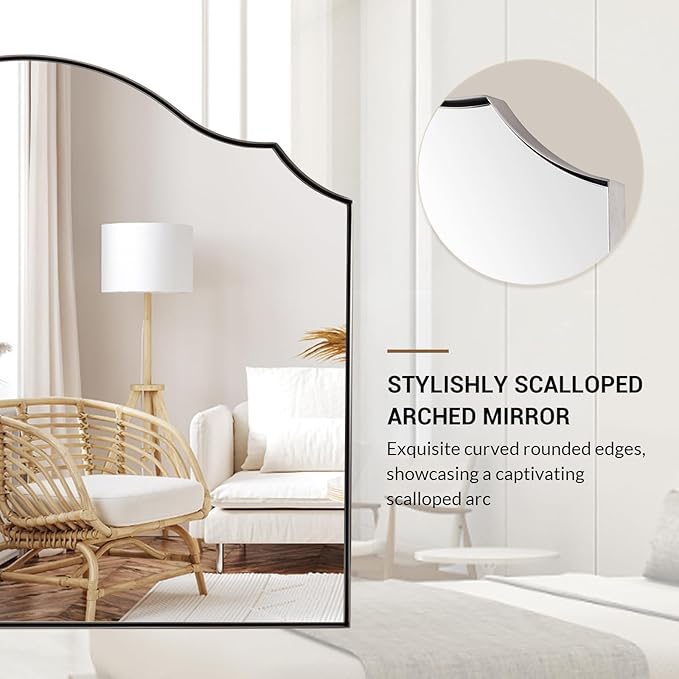 ANDY STAR Scalloped Arched Mantel Mirror, 32x28 Inch Brushed Nickel Vanity Mirror in Stainless Steel Metal Frame, Vintage Wall Mirrors for Fireplace, Bedroom, Living Room, Entryway Hangs Vertically