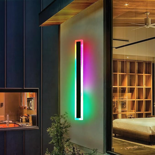 Mikeru Modern Outdoor Light Fixture, 23.6inch Modern RGB Outdoor Wall Light 10%-100% Dimmable with Memory Function Long Outdoor Porch Lights Featuring Multiple Modes and 12 Colors for Patio Entryway