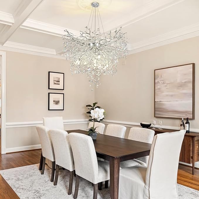 40 inch Crystal Chandelier for Dining Room, Round Silver Tree Branches Chandeliers, Top K9 Crystal Chandelier, Luxury Modern Chandeliers for Kitchen,Foyer Entryway, Living Room, Bedroom