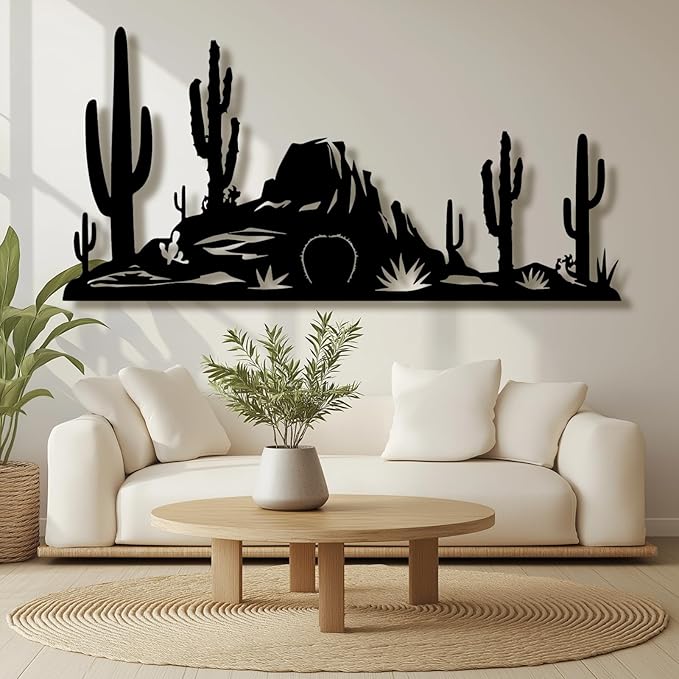 Metal Cactus Wall Decor,Southwestern Wall Art Metal,Metal Desert Wall Art,Metal Cactus Yard Art,Metal Cactus Outdoor Decor,Natural Themed Home Decor (white, 35 L" x 17 W" / 90 x 44 cm)