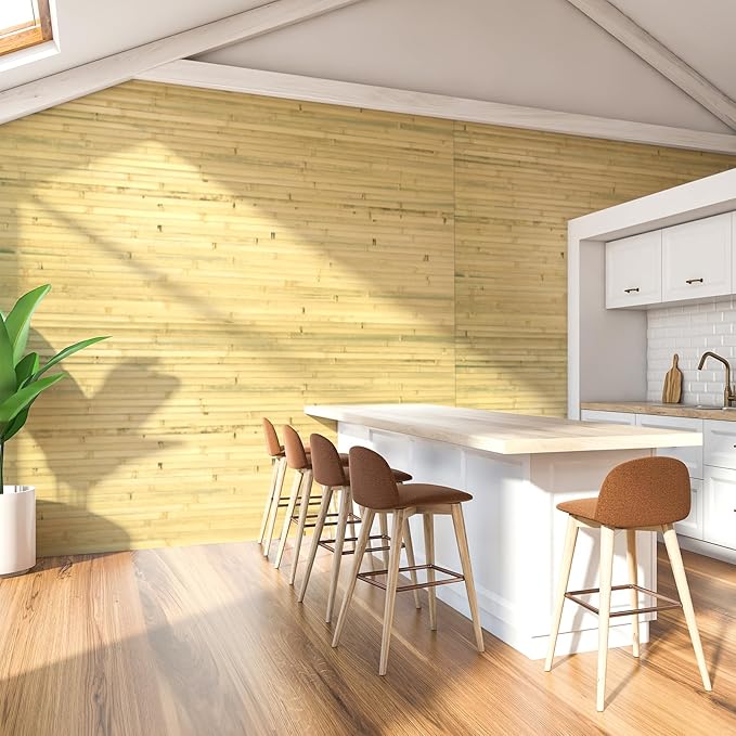 Art3d Natural Bamboo Wall Panel for Interior Wall Decor, Renewable Pole Wrap Wainscoting Paneling for Wall Ceiling Furniture Cabinet Office, 48 x 96 Inch - Natural