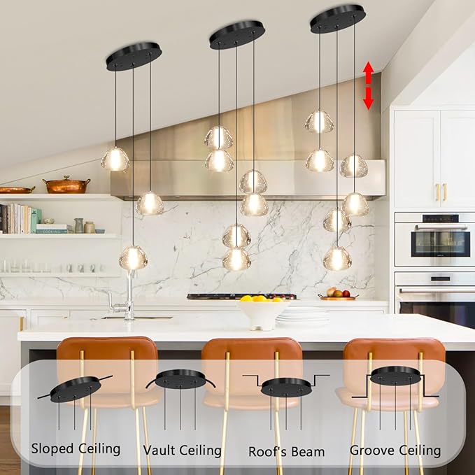 Modern Chandelier Crystal Pendant Light for Kitchen Island Dining Room Bedroom Hallway Black