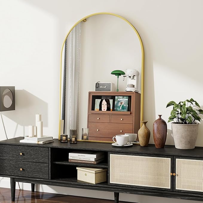 26x38 Arch Wall Mirror, Gold Bathroom Mirrors for Over Sink, Metal Frame Wall Decor for Entryway, Bedroom, Living Room