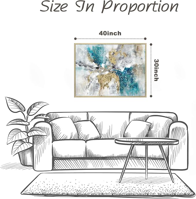 Abstract Canvas Framed Wall Art: Blue White Accent Minimalist Painting Navy Modern Textured Prints Glitter Gold Foil Artwork for Living Room Bedroom