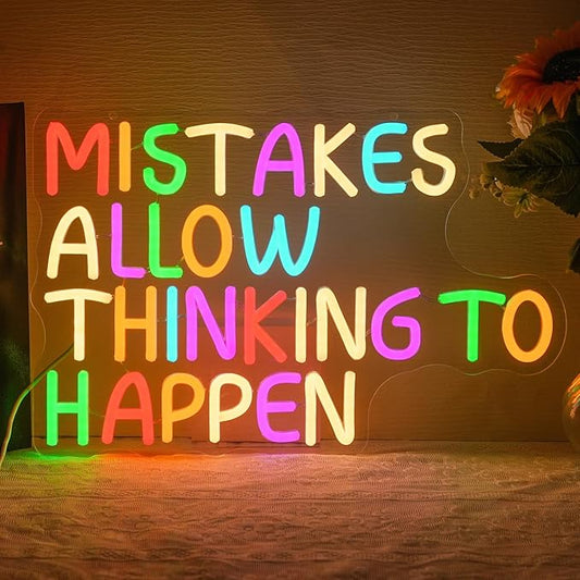 Mistakes Allow Thinking To Happen Neon Sign for Classroom Office Neon Light Colorful Letter Neon Light Sign Sayings Led Neon Lights for Office Classroom Bedroom Library Decoration