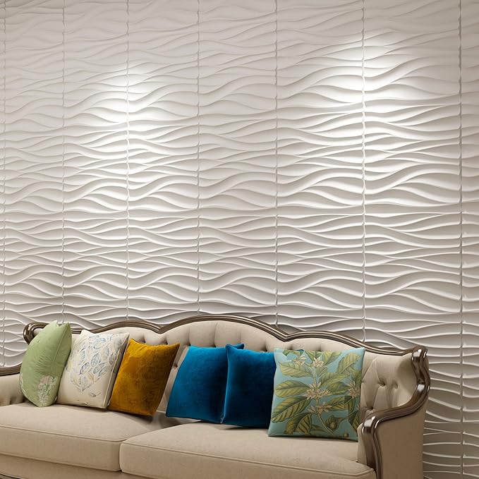Art3d 19.7" x 19.7" (Pack Of 12) Wall Panel Wavy, White