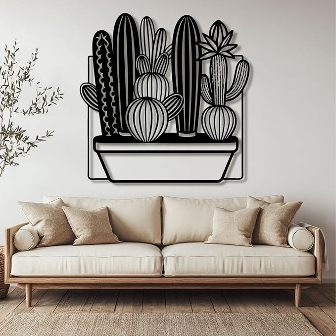 Lunwall Metal Cactus Wall Art, Southwestern Wall Decor, Desert Metal Wall Art, Rectangular Wall Sculpture, Indoor/Outdoor Use, Unframed, 19 L" x 19 W" / 47 x 47 cm
