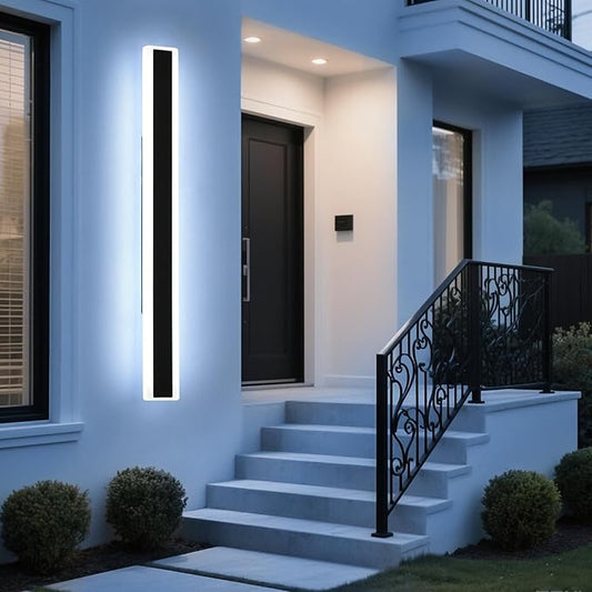 Mikeru 70.8inch Long Led Wall Light, 6000k Cool White Modern Outdoor Wall Light Ip65 Waterproof Black Acrylic Porch Exterior Lighting Fixtures, Exterior Wall Mount Lights for Garage Front Door