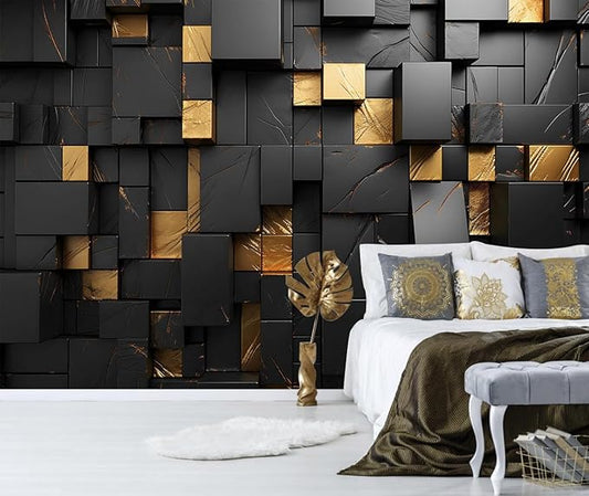 Black Gold Geometric Wallpaper Peel and Stick 3D Large Self Adhesive Wall Mural for Living Room 157"x108"