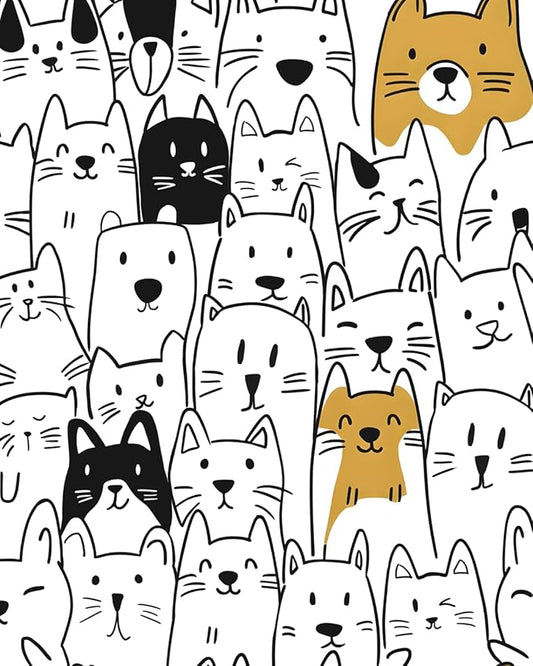 Cats Peel and Stick Wallpaper Boho White Contact Paper Cute Animal Removable Self Adhesive Waterproof Wall Paper for Cabinet Drawers Wall Decor Renter Friendly 17.5''x118''