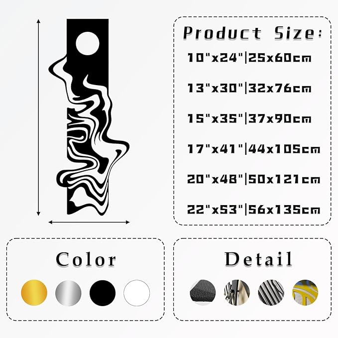 Moonlight Metal Wall Art, Geometric Metal Wall Decor, Abstract Wall Art, Modern Wall Decor, Abstract Wall Sculpture, Large Contemporary Sculpture, Office Living Room Decor (Black, 17"x41"|44x105cm)