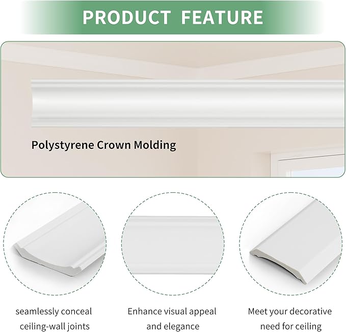 10-Pack Crown Molding Polystyrene Decorative Ceiling Crowning Molding Trim for Home Decor, 40Ft in Total Length